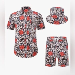 MCEDAR Men's Hawaiian Shirt and Short 2-Piece Holiday Outfits Sets